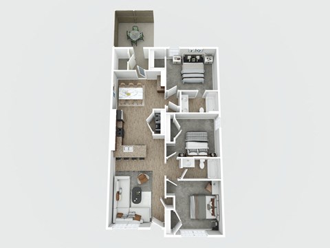 Floor plan for 3 beds, 2 baths, 1200 sqft
